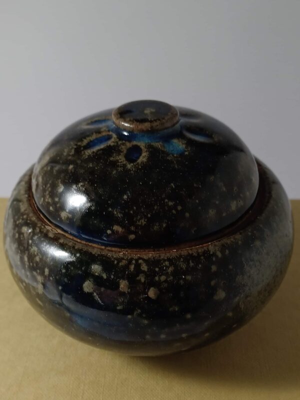 Glazed stoneware pottery jar with lid