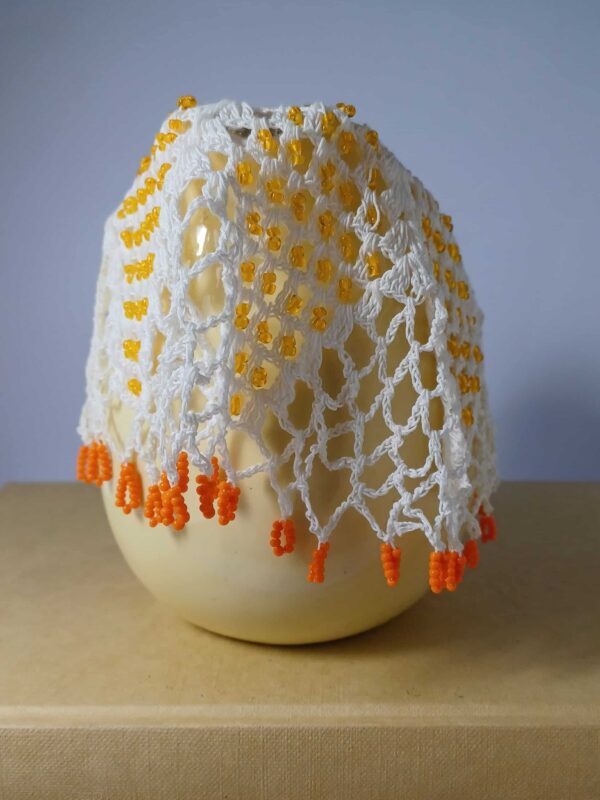 Vintage Handmade Doily with Orange Beading